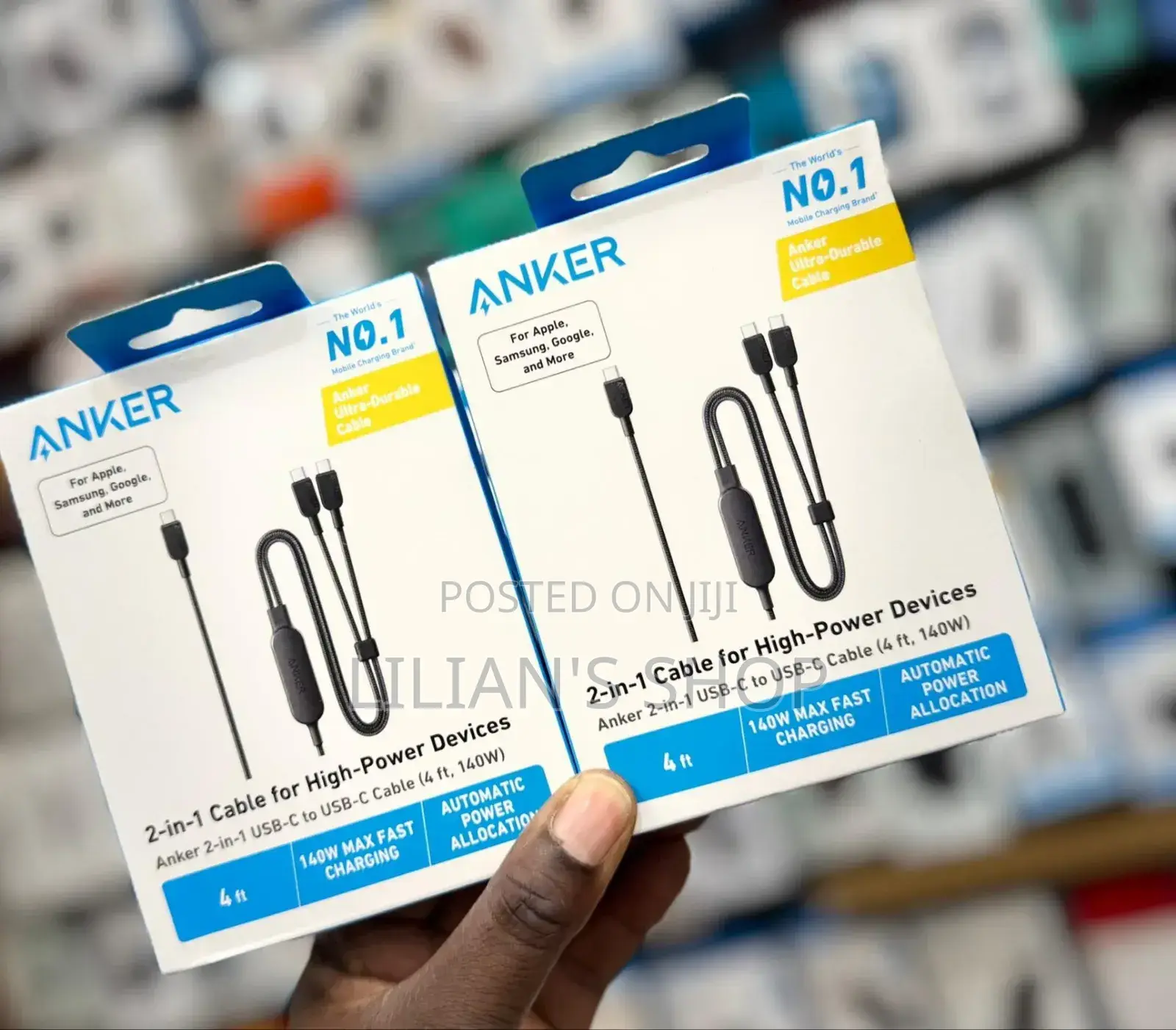 Anker 2-in-1 Usb-C to Usb-C Cable (4ft, 140w).
