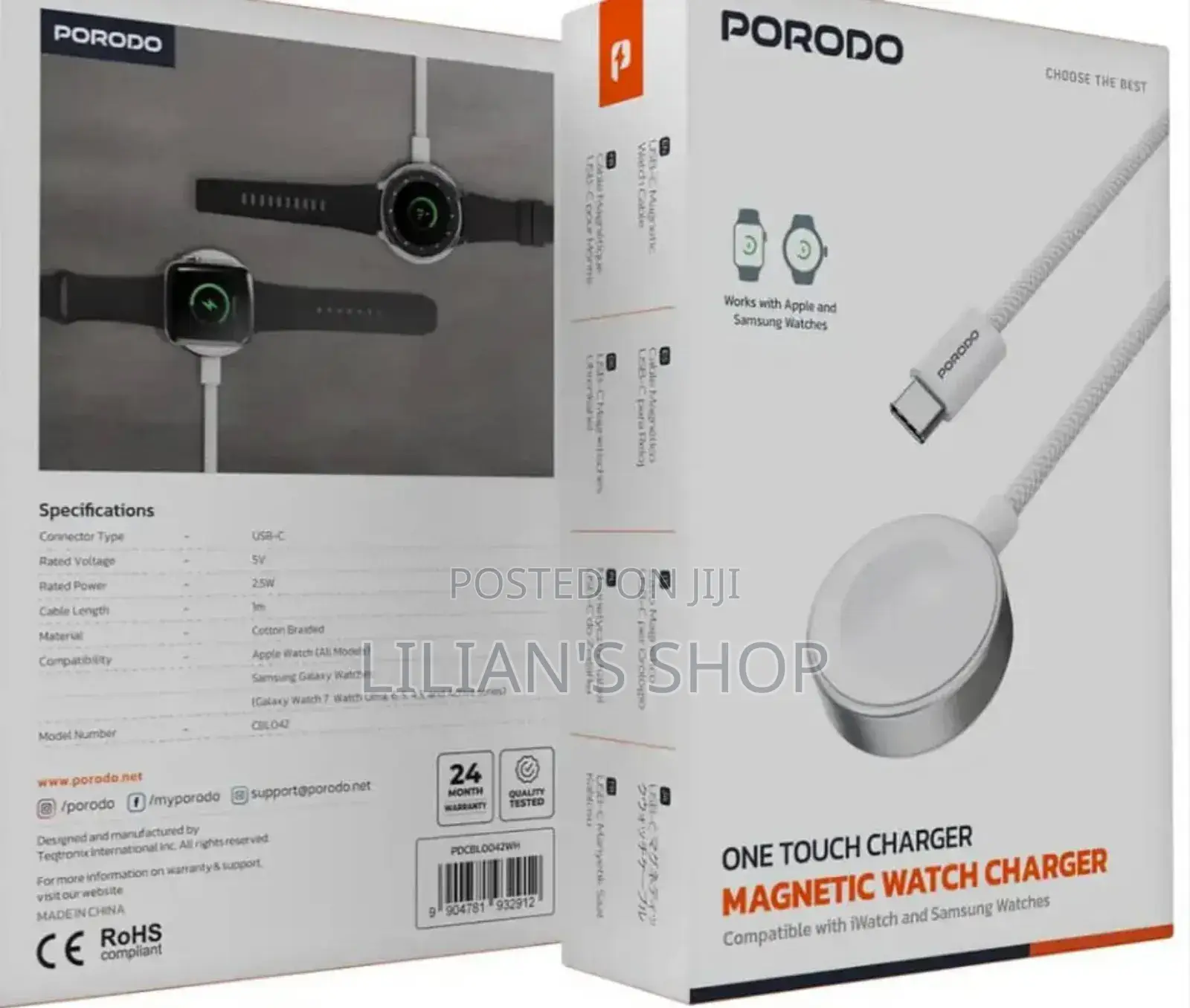 Porodo Universal One Touch Magnetic Watch Charger