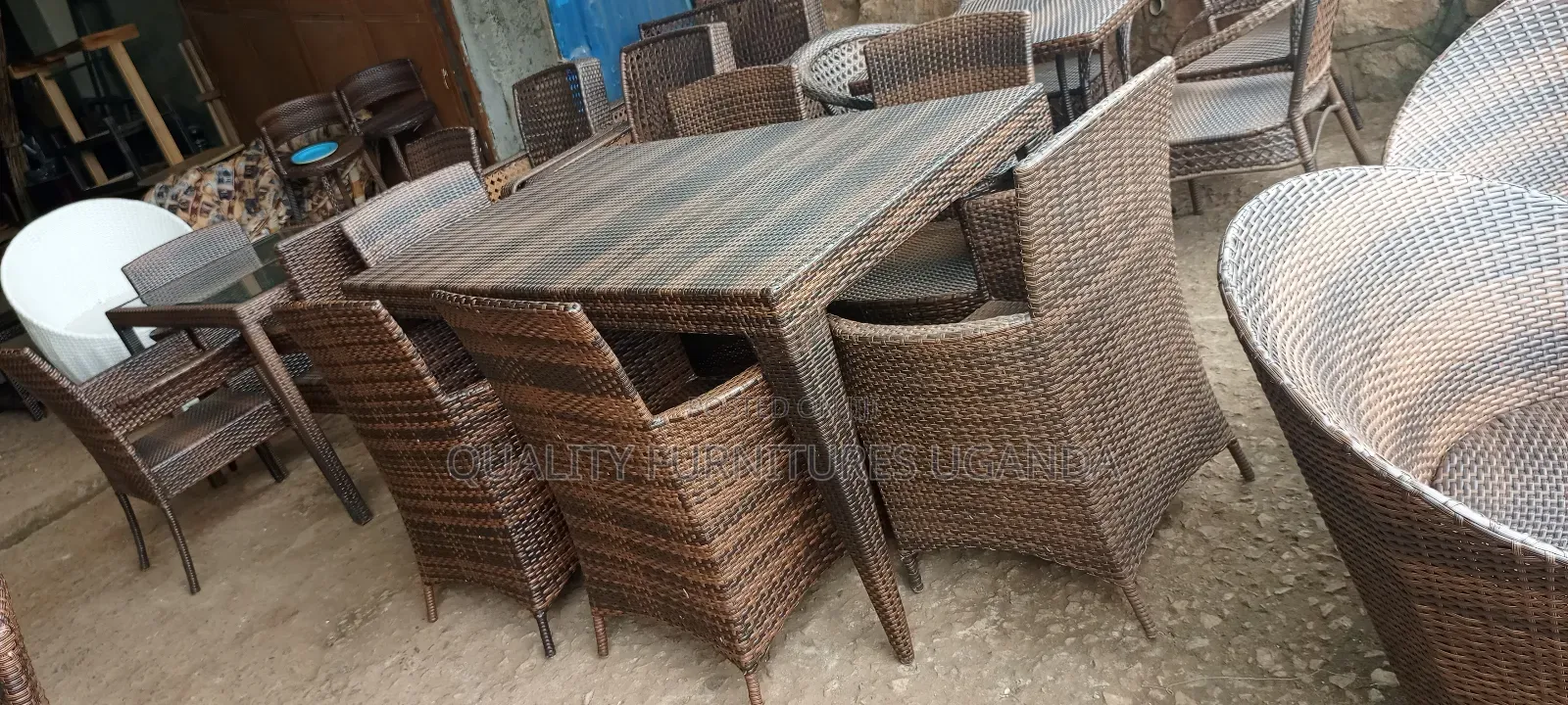 Metallic 6 Seater Rattan Dining Table
