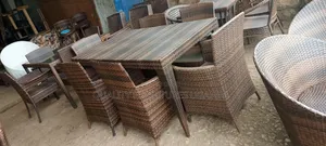 Metallic 6 Seater Rattan Dining Table