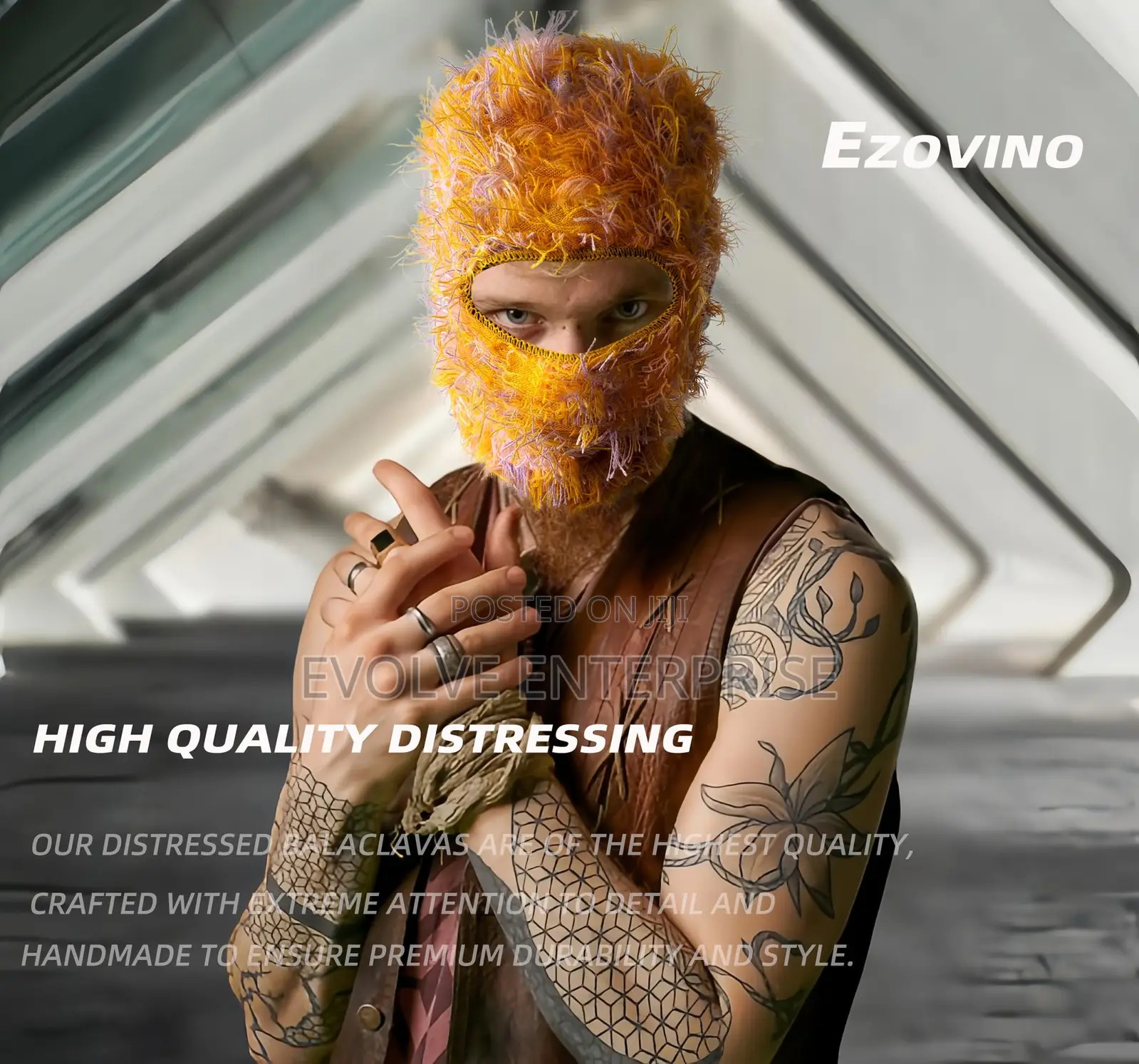 Distressed Balaclava Ski Mask, Knitted Full Face Mask for Men/Women