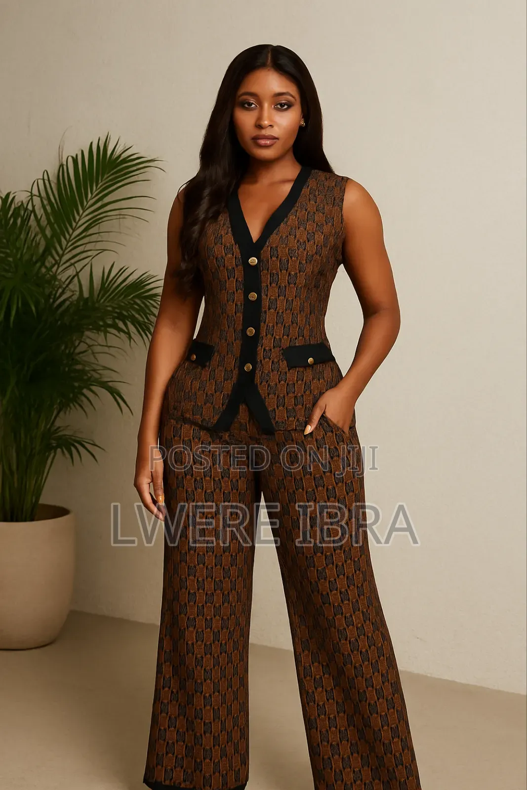 Brown Two-Piece Sleeveless Sweaters