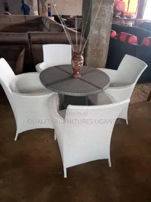 Mixed White and Coffee Brown Rattan Dining Table
