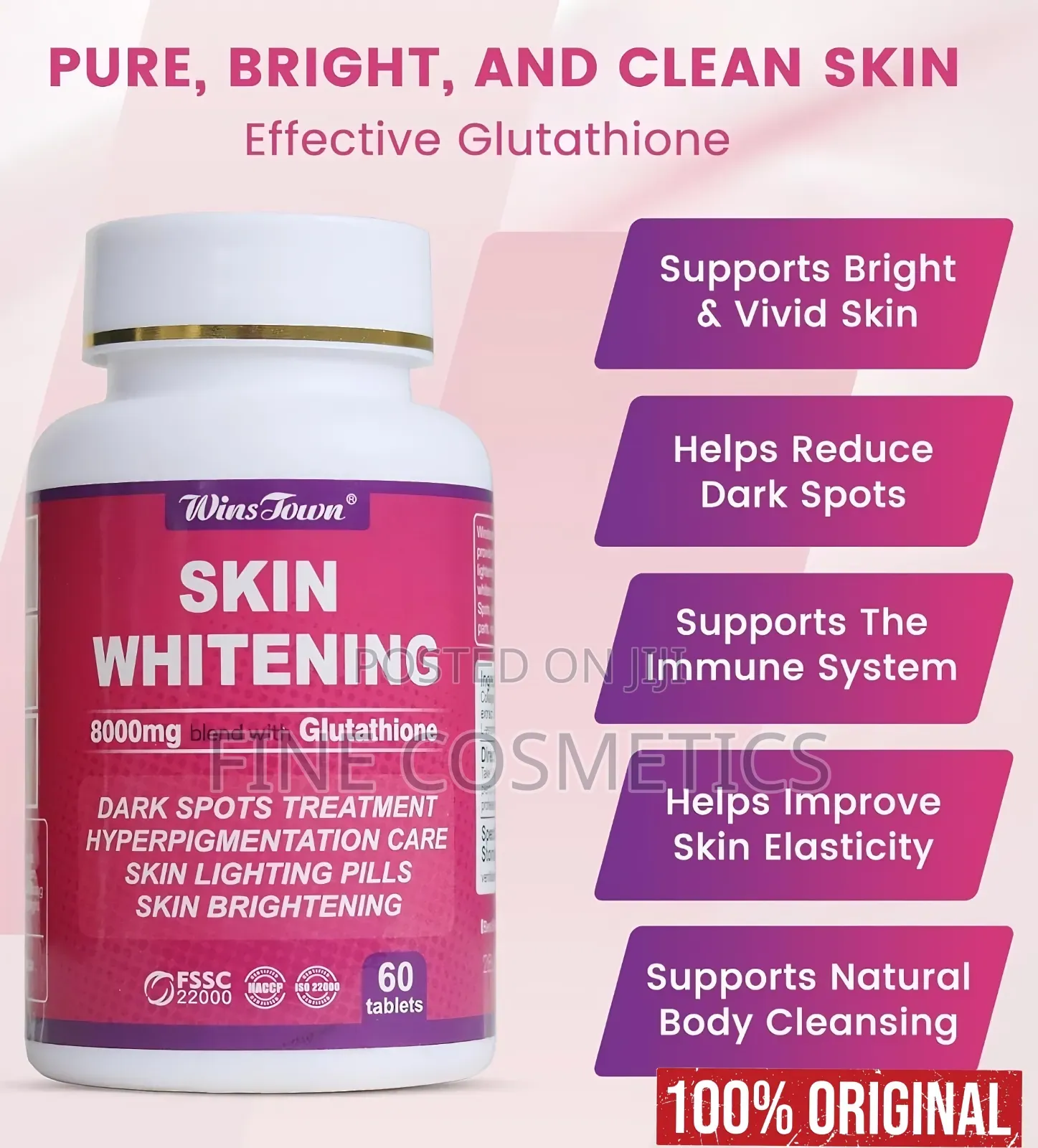 Skin Whitening Tablets Glutathione Toning Darkspots Brightening Pills