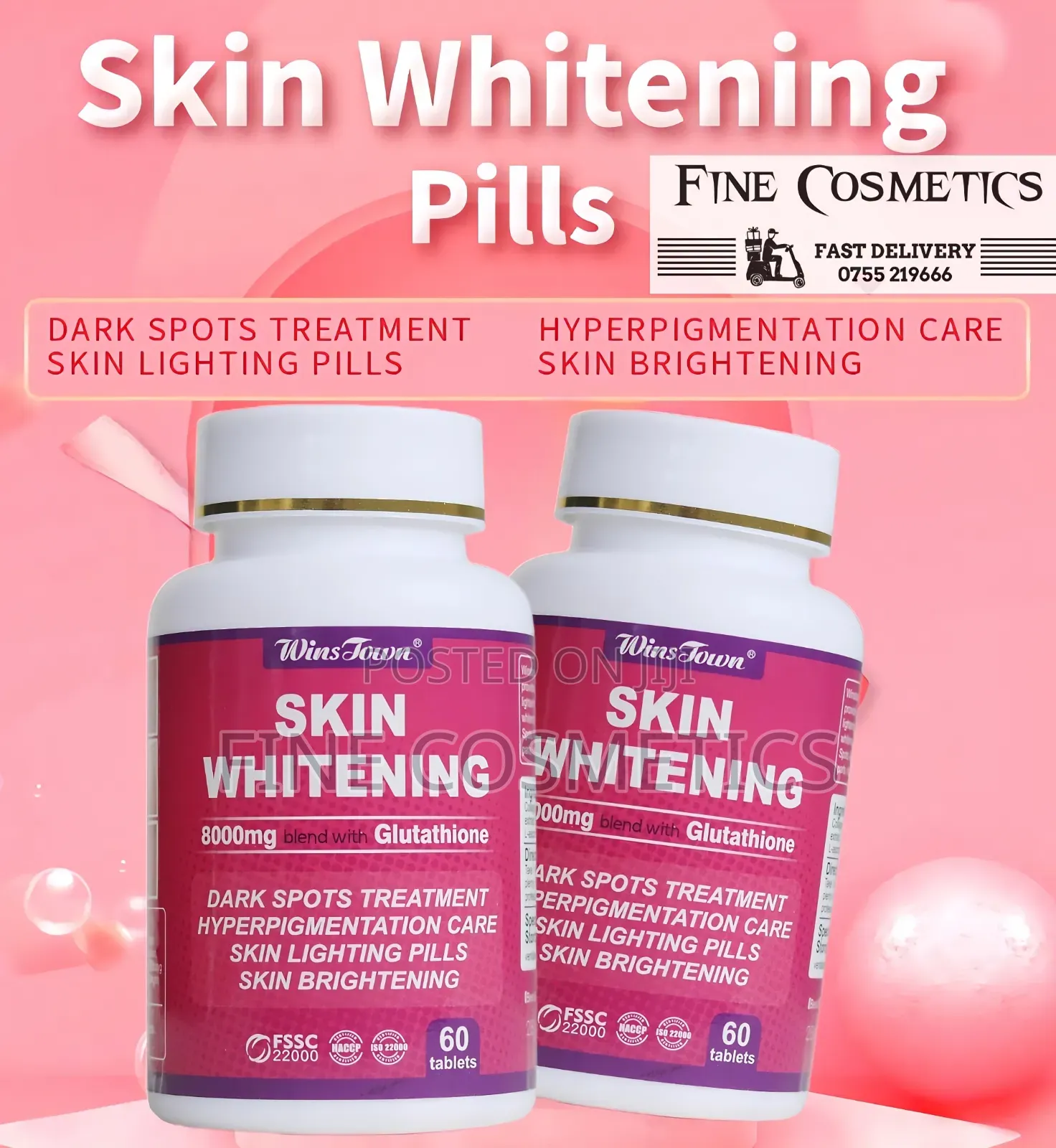 Skin Whitening Tablets Glutathione Toning Darkspots Brightening Pills