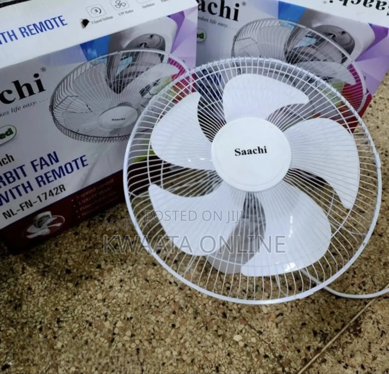 16" Saachi Wall Fan With Remote Control, 3 Speed 5 Blades Nl-Fn-1742r