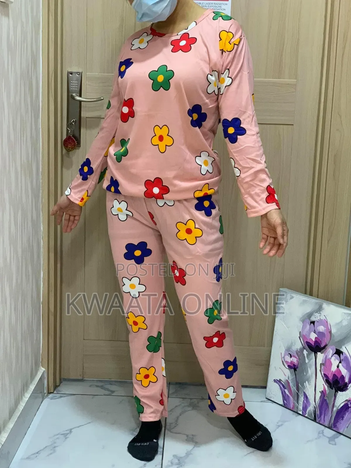 Women's Casual Lapel Button Print Long Sleeved Pajama Pants