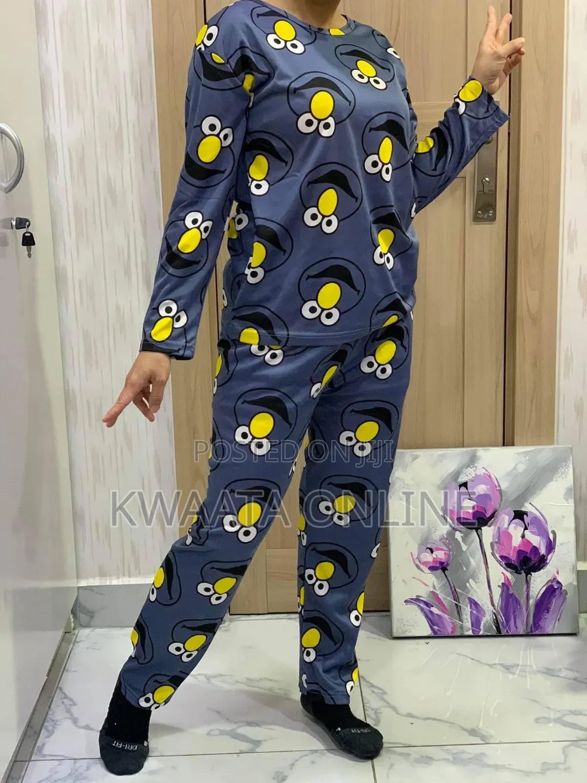 Women's Casual Lapel Button Print Long Sleeved Pajama Pants
