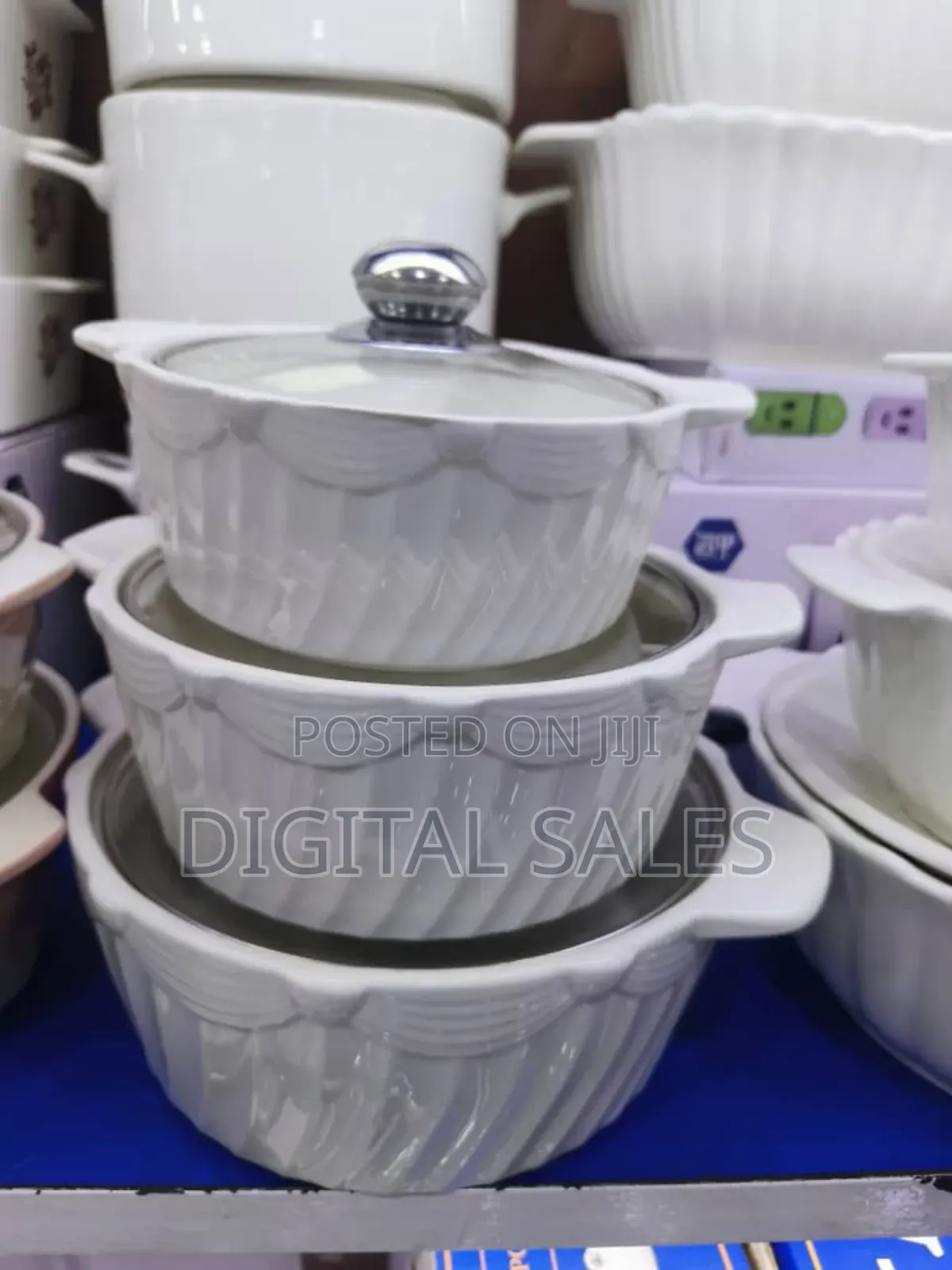 Set of Three Ceramic Serving Bowls With Lids N Spoons 3pcs.