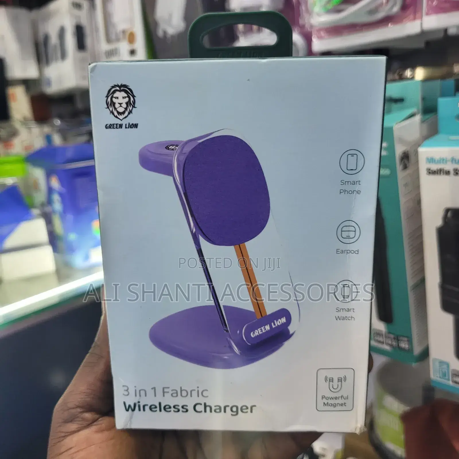 3 in 1 Fabric Wireless Charger, Green Lion Powerful Magnetic Wireless
