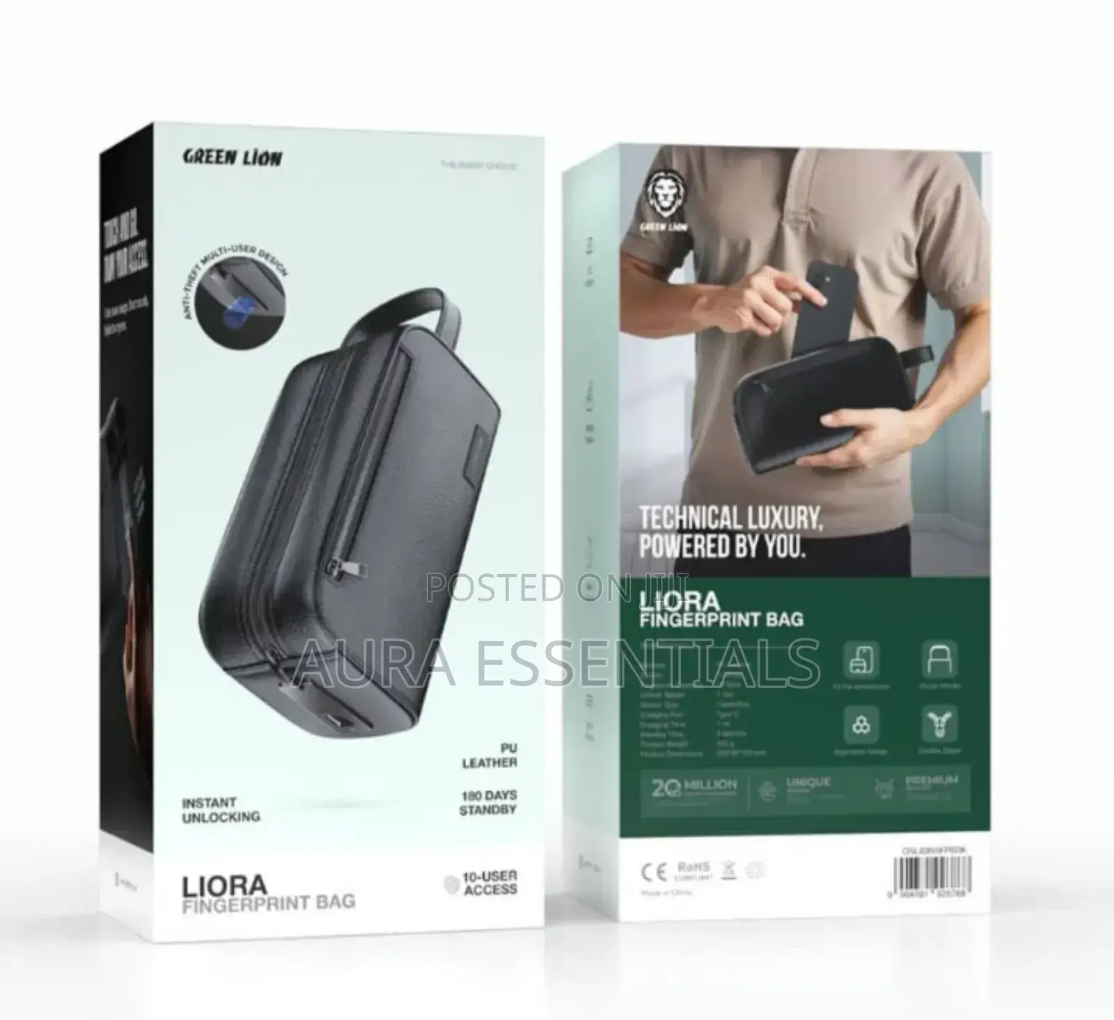 Green Lion Liora Fingerprint Bag With Leather Strip Led Indicator