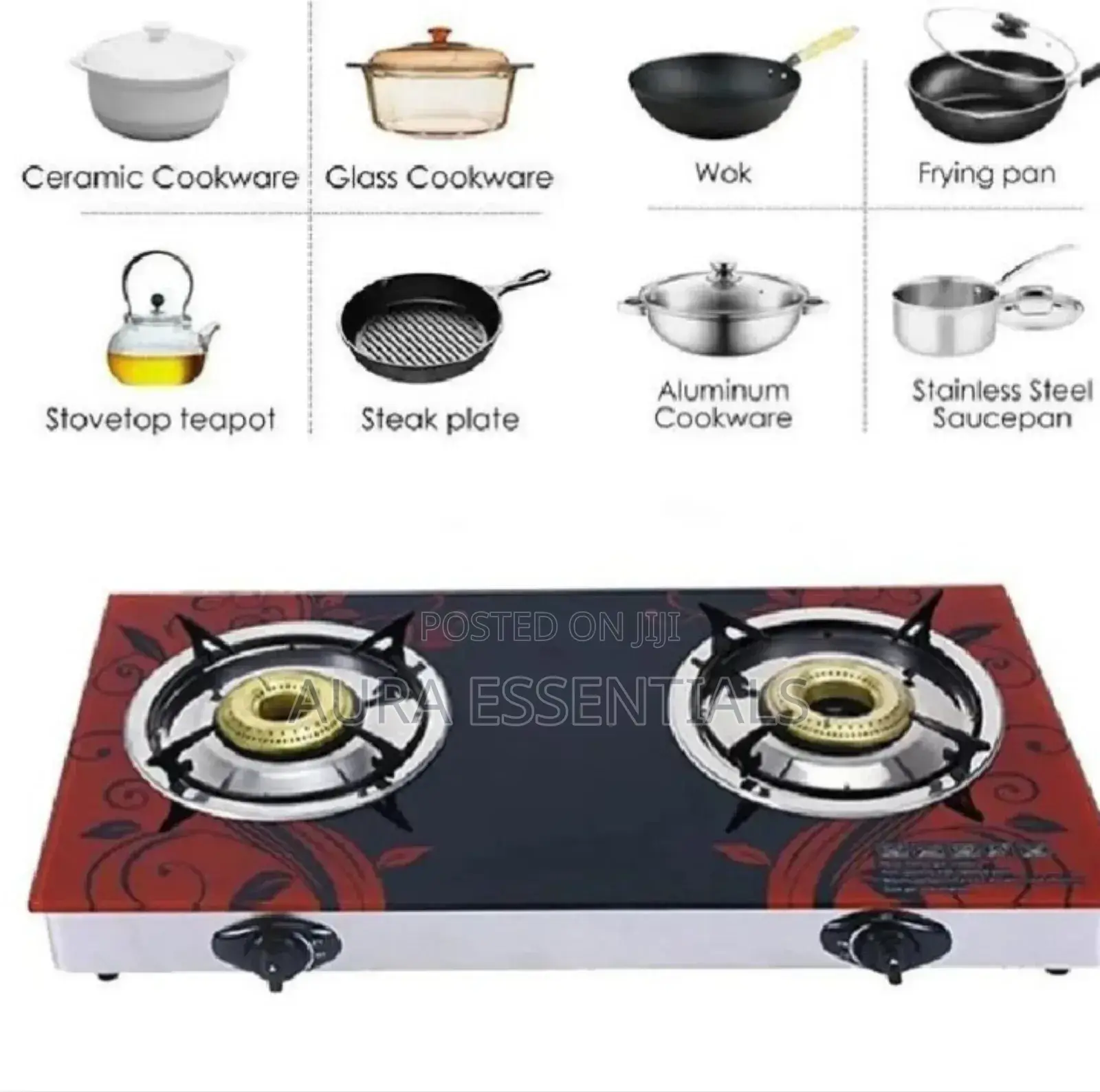 Pixel Double Burner Glass Gas Stove With Automatic Ignition