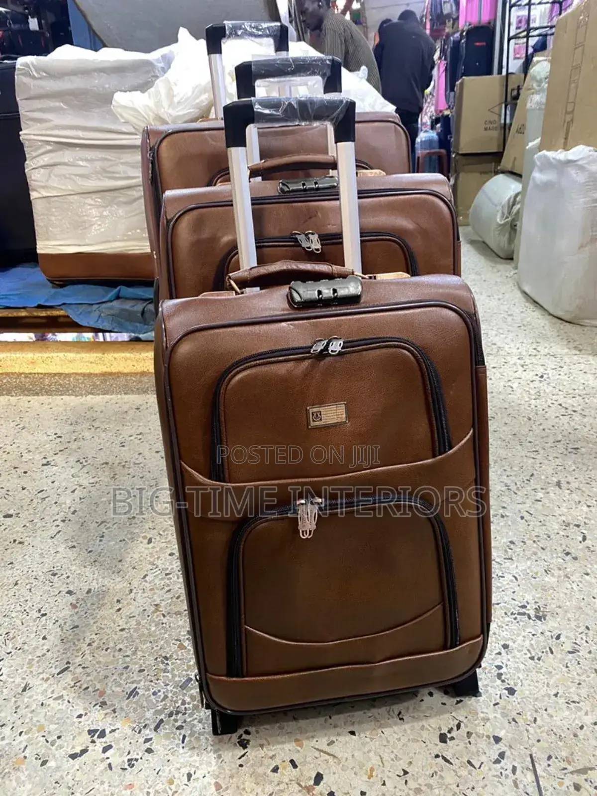 Classy Brown Leather Travel Bags/Suitcases-3pcs