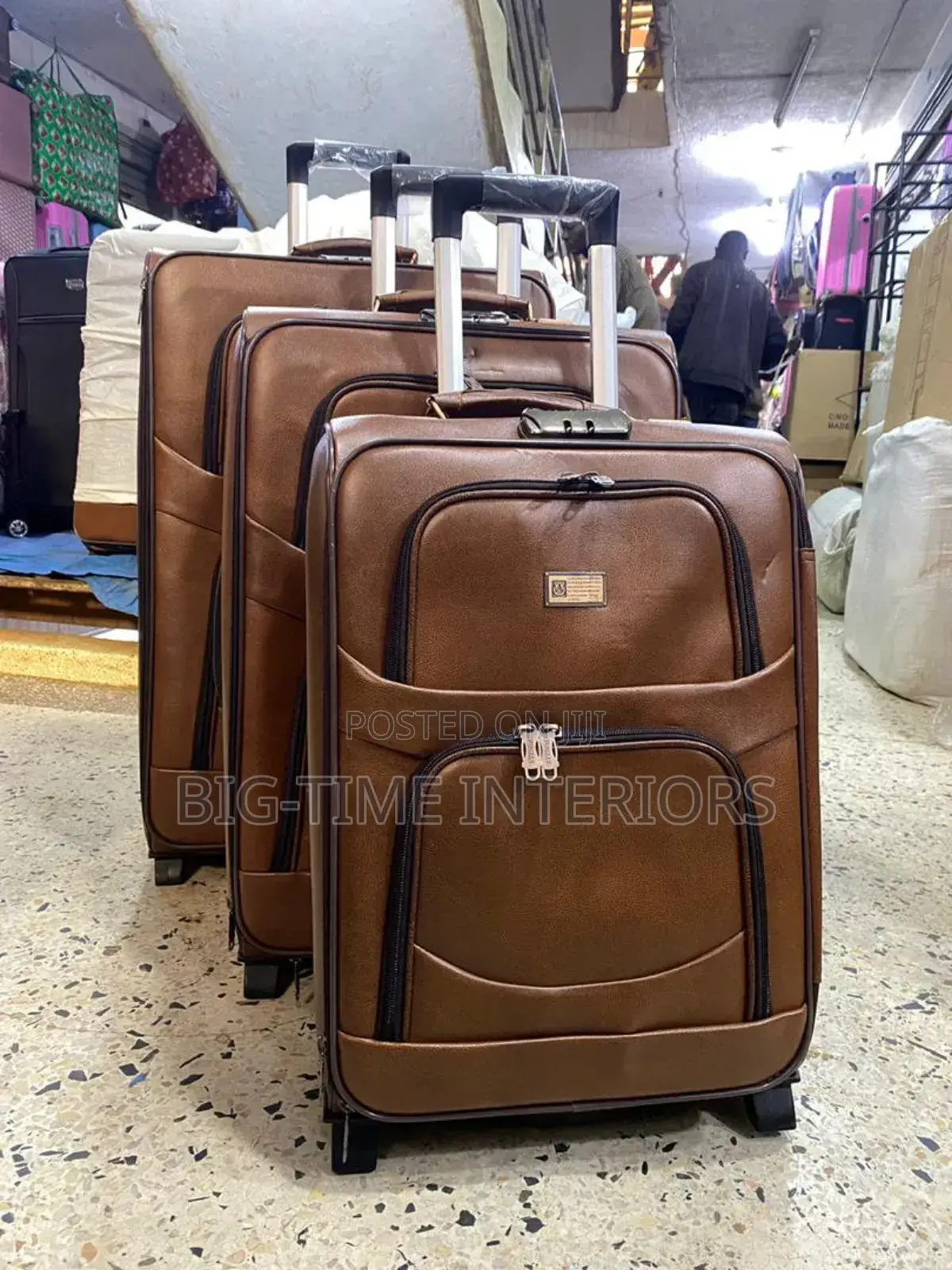 Classy Brown Leather Travel Bags/Suitcases-3pcs
