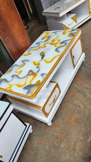 Golden Center Table White and Gray Available