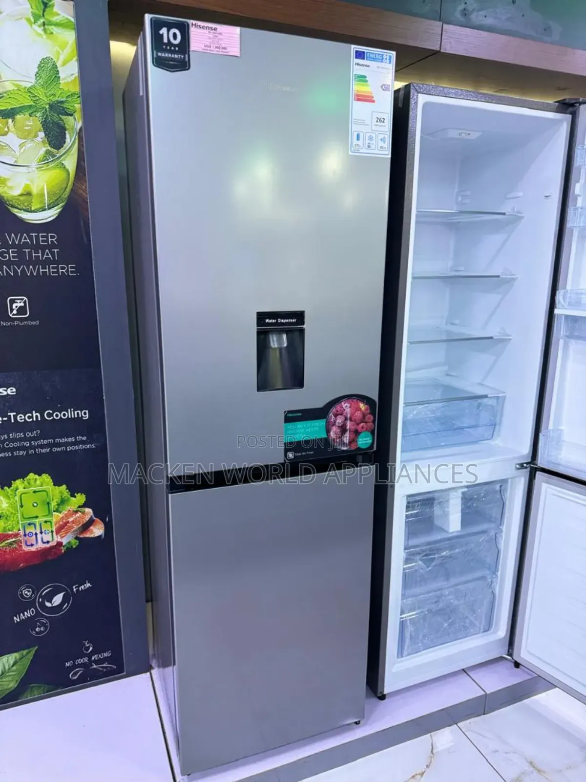 330l Hisense Double Door Fridge With Bottom Freezer + Water Dispenser