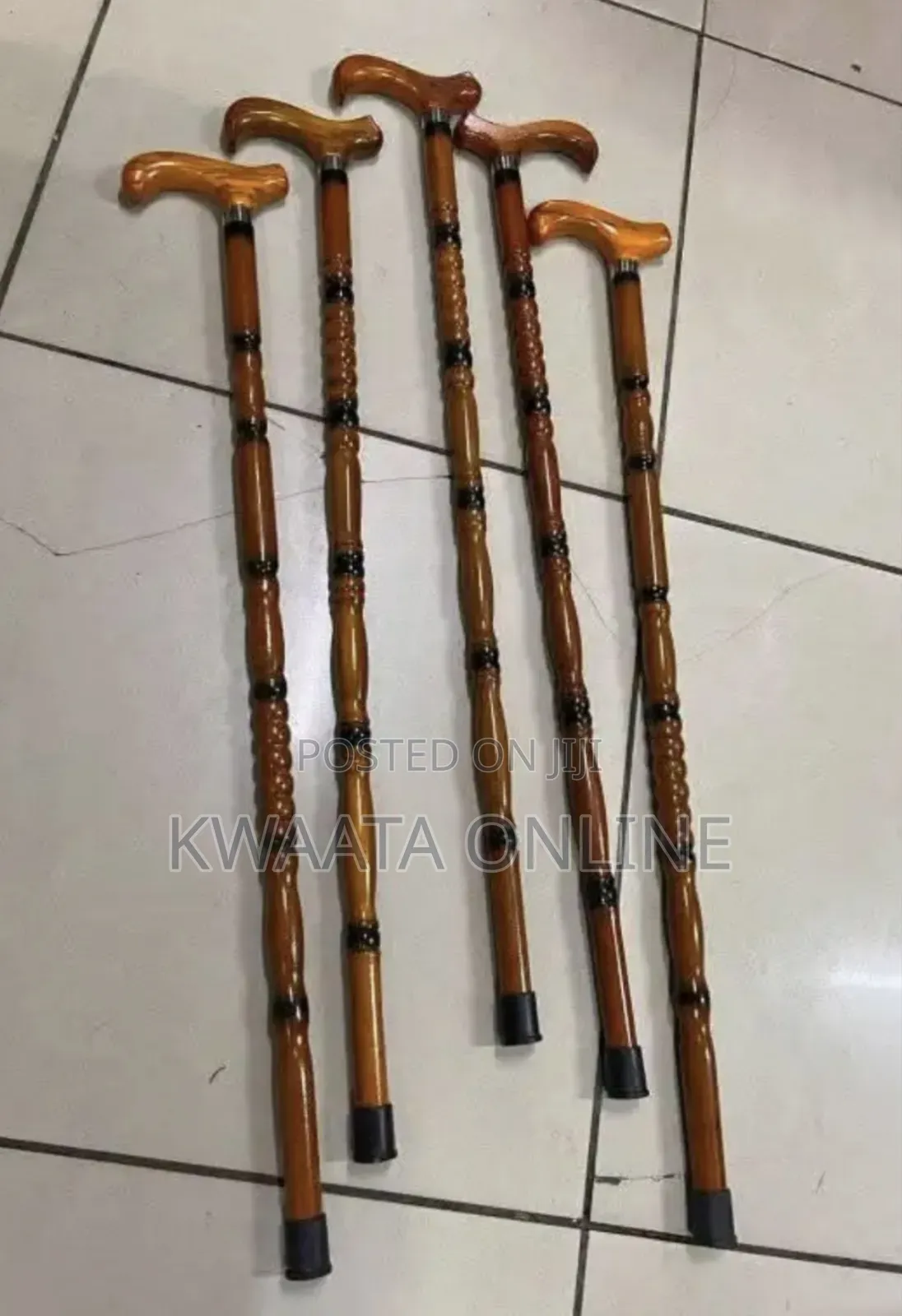 Wooden Mobility Walking Cane Stick With Curved Handle With Rubber Base