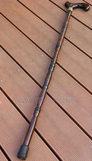 Wooden Mobility Walking Cane Stick With Curved Handle With Rubber Base
