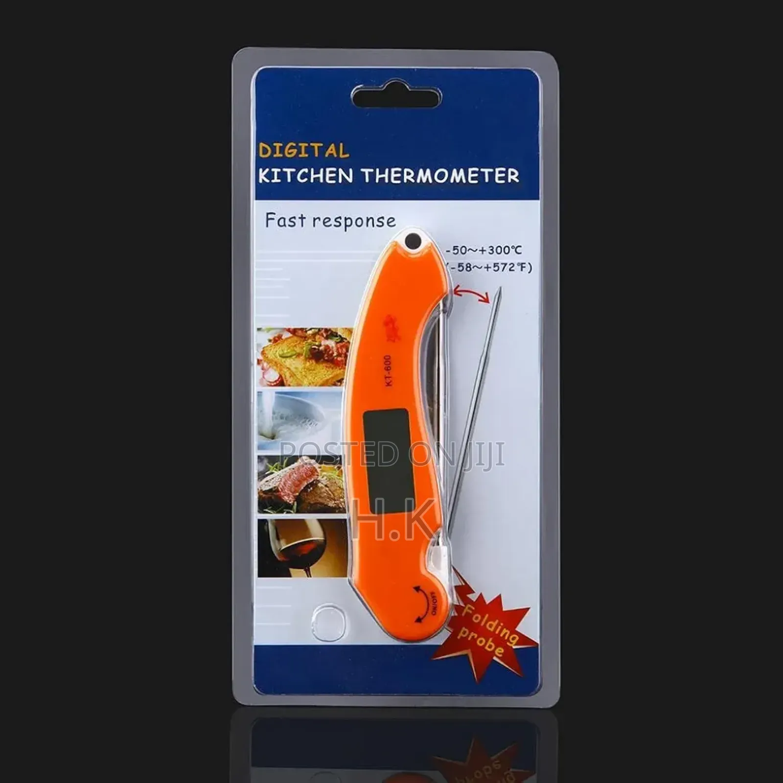 LCD Digital Kitchen Cooking Meat Thermometer Orange Foldable