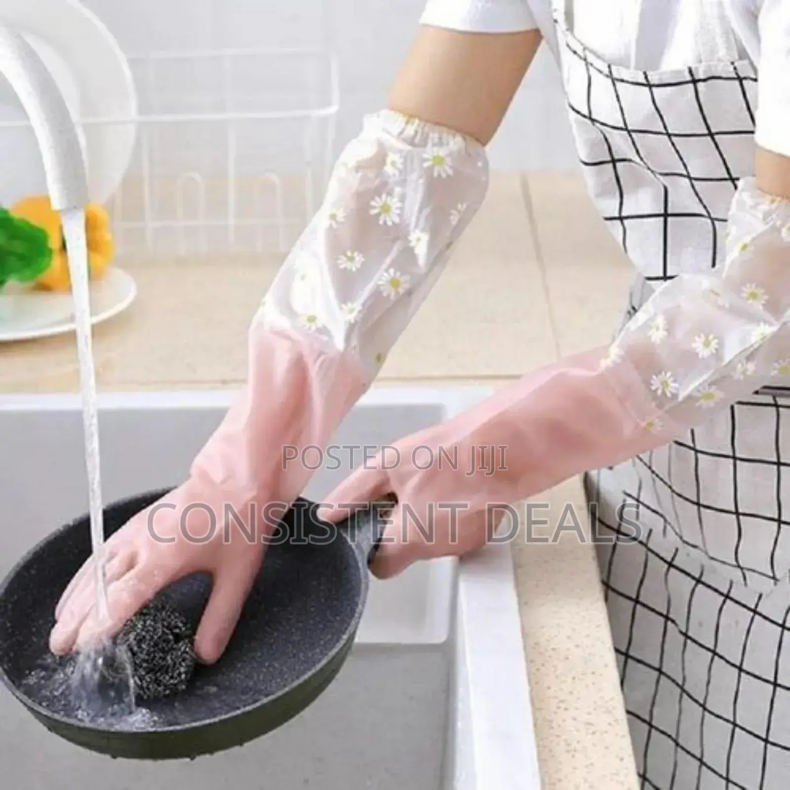 1 Pair Latex Long Kitchen Dishwashing Gloves
