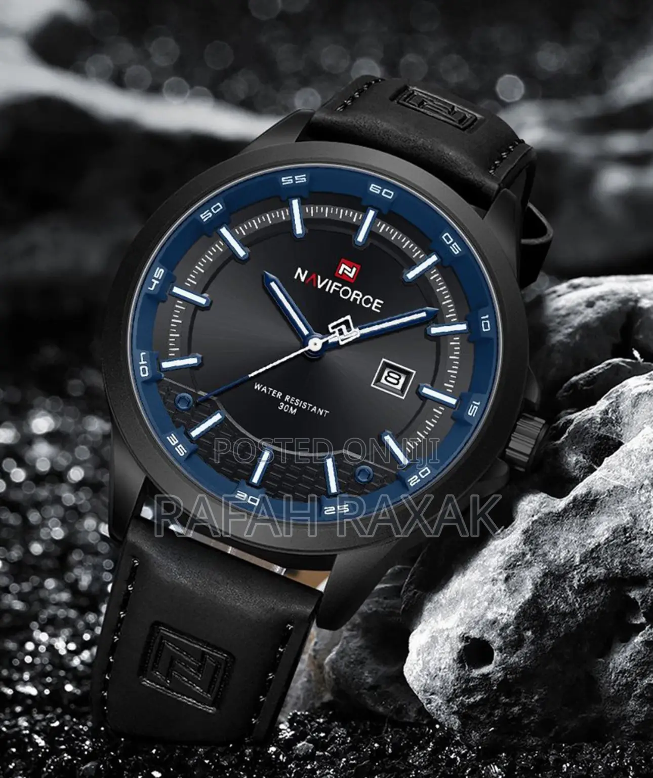 Original Men’S Black/Blue Naviforce Quartz Leather Watch