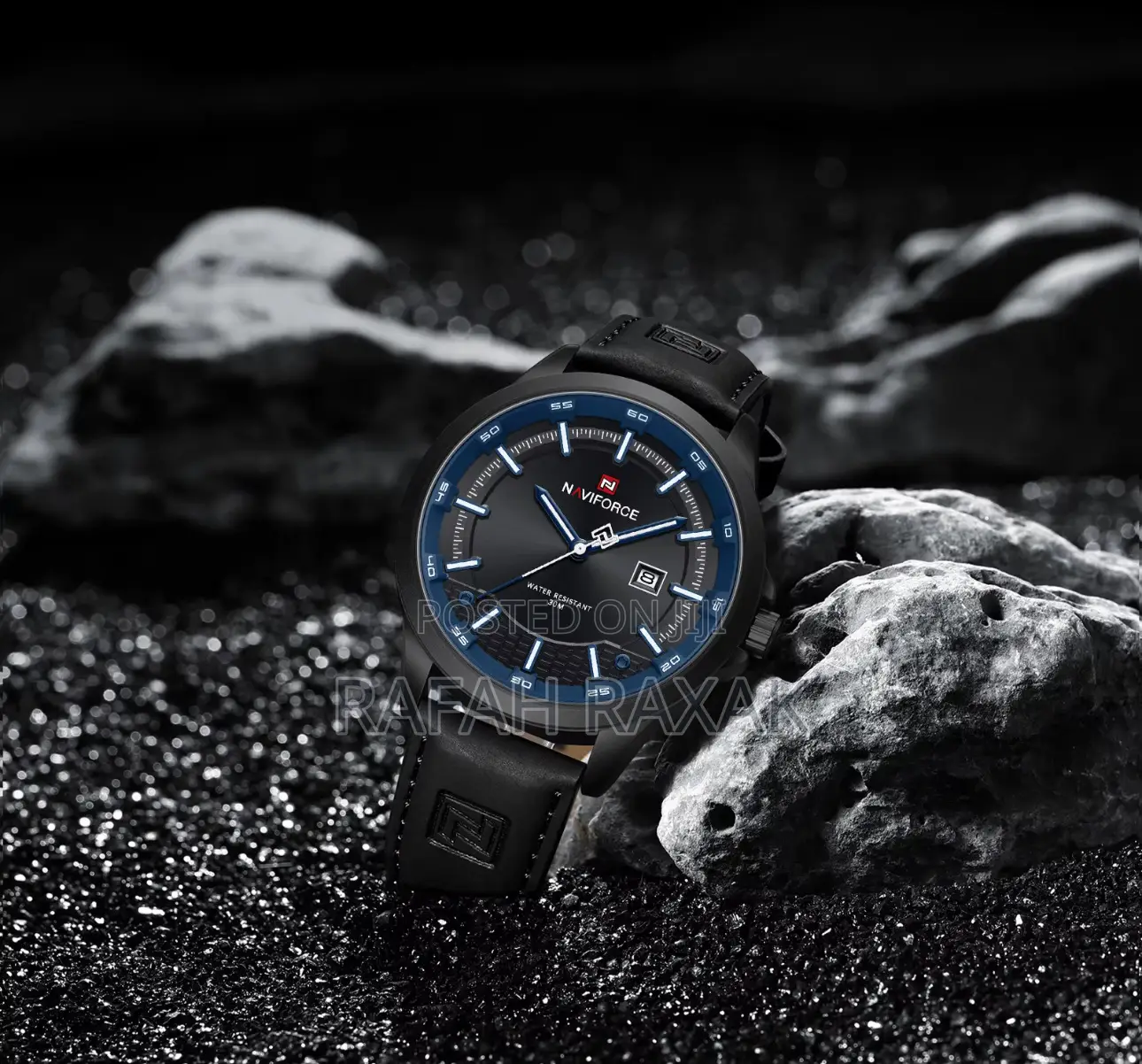Classic Men’S Black Leather Naviforce Quartz Watch