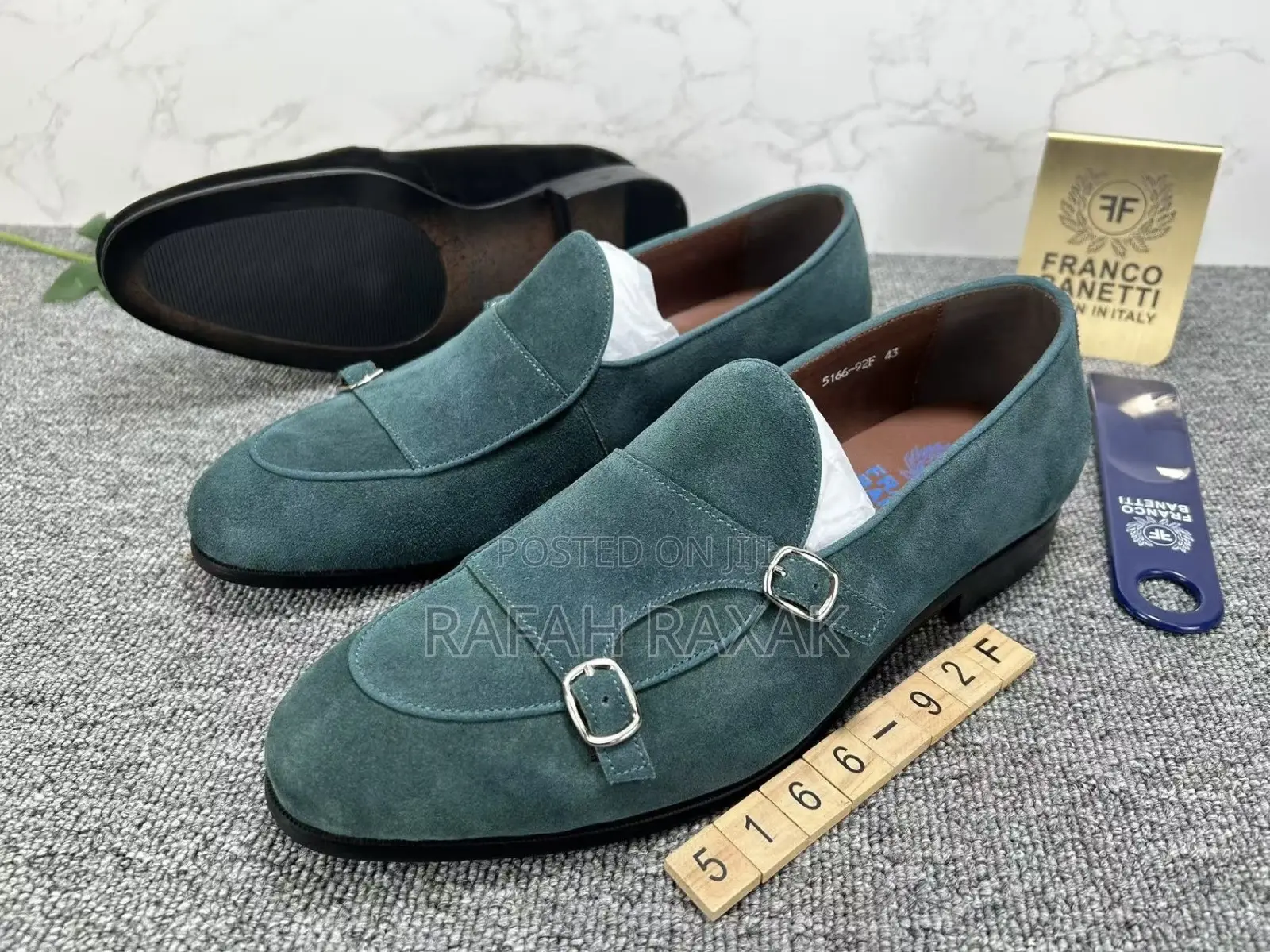 Original Men’S Franco Banetti Double Monk Strap Green Suede Loafers