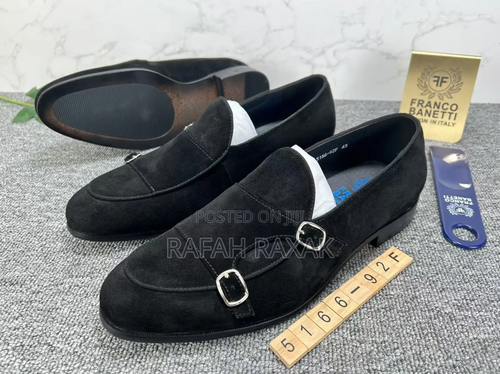 Original Men’S Black Suede Franco Banetti Double Monk Strap Loafers