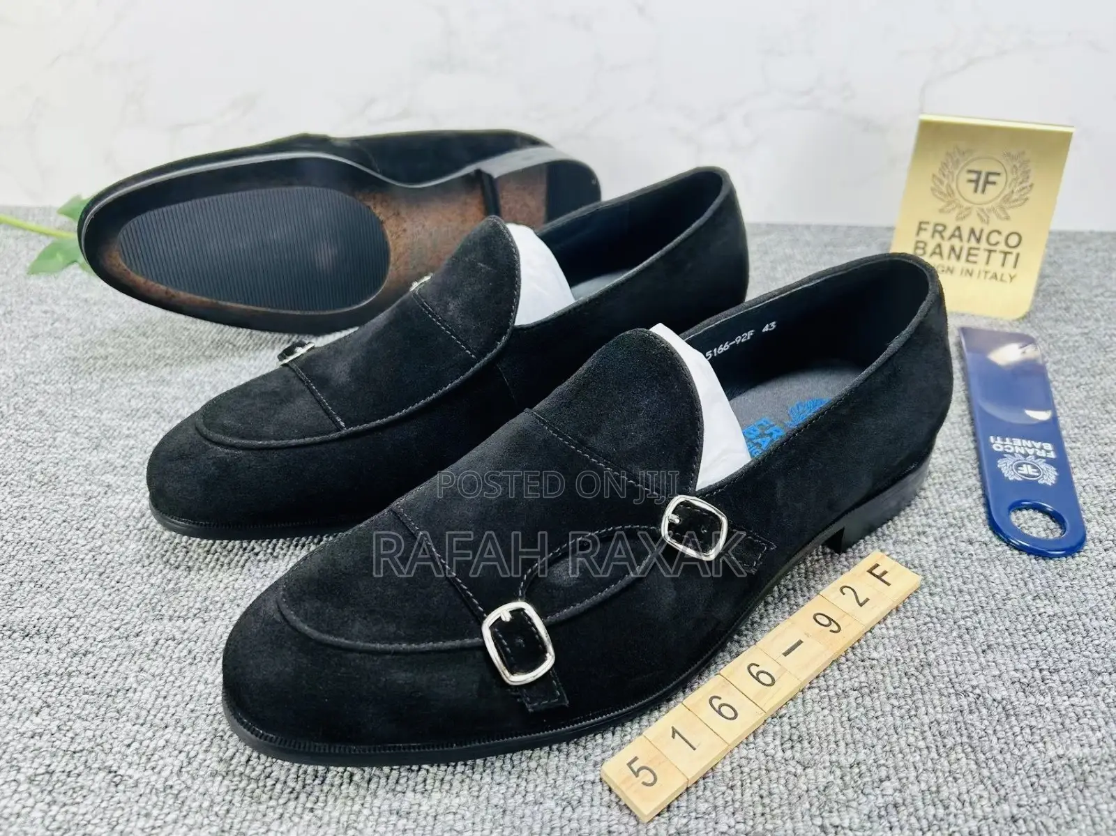 Original Men’S Black Suede Franco Banetti Double Monk Strap Loafers