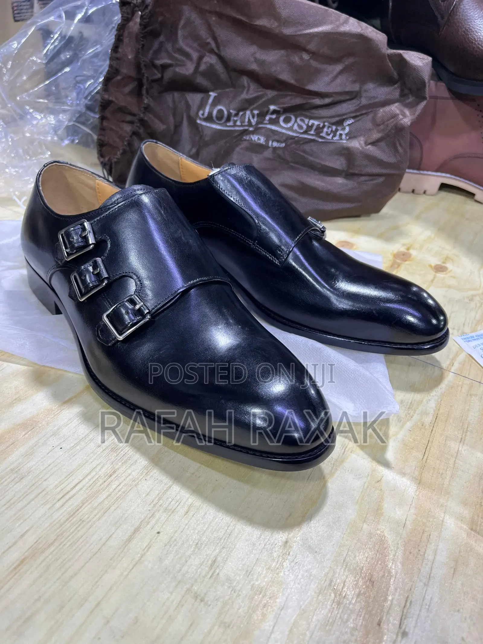 Original Black John Foster Triple Buckle Strap Formal/Gentle Shoes