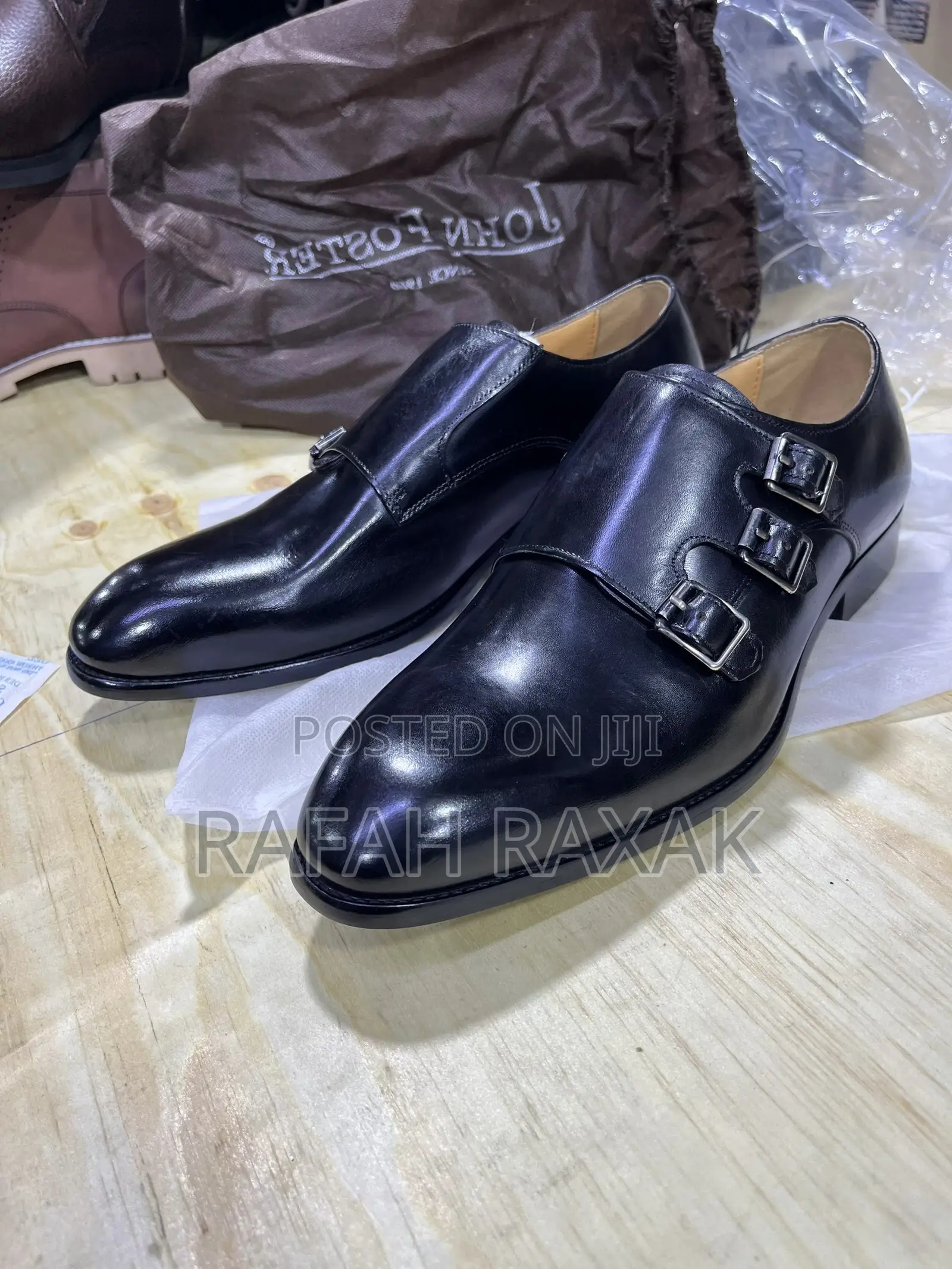 Original Black John Foster Triple Buckle Strap Formal/Gentle Shoes