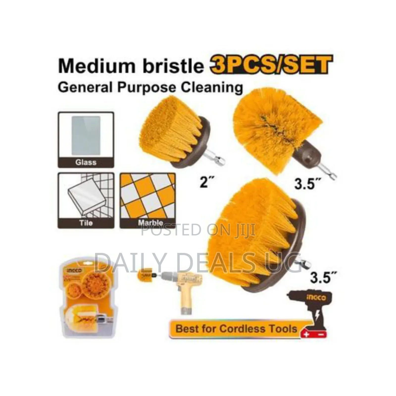 Ingco 3pcs Medium Bristle Brush Set