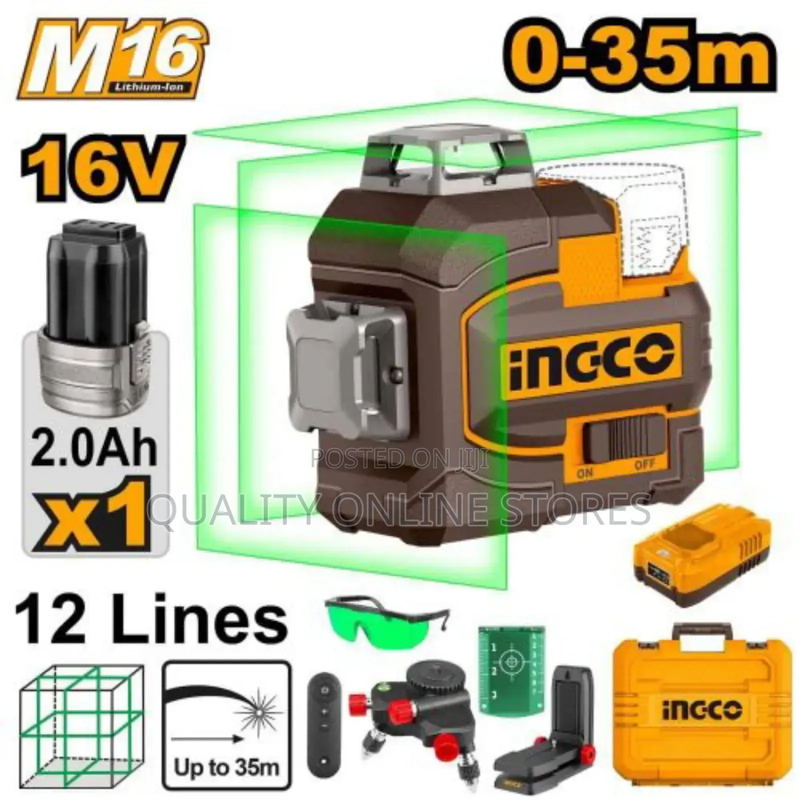 Ingco M16 16v Cordless 3d Self-Leveling Green Laser Level