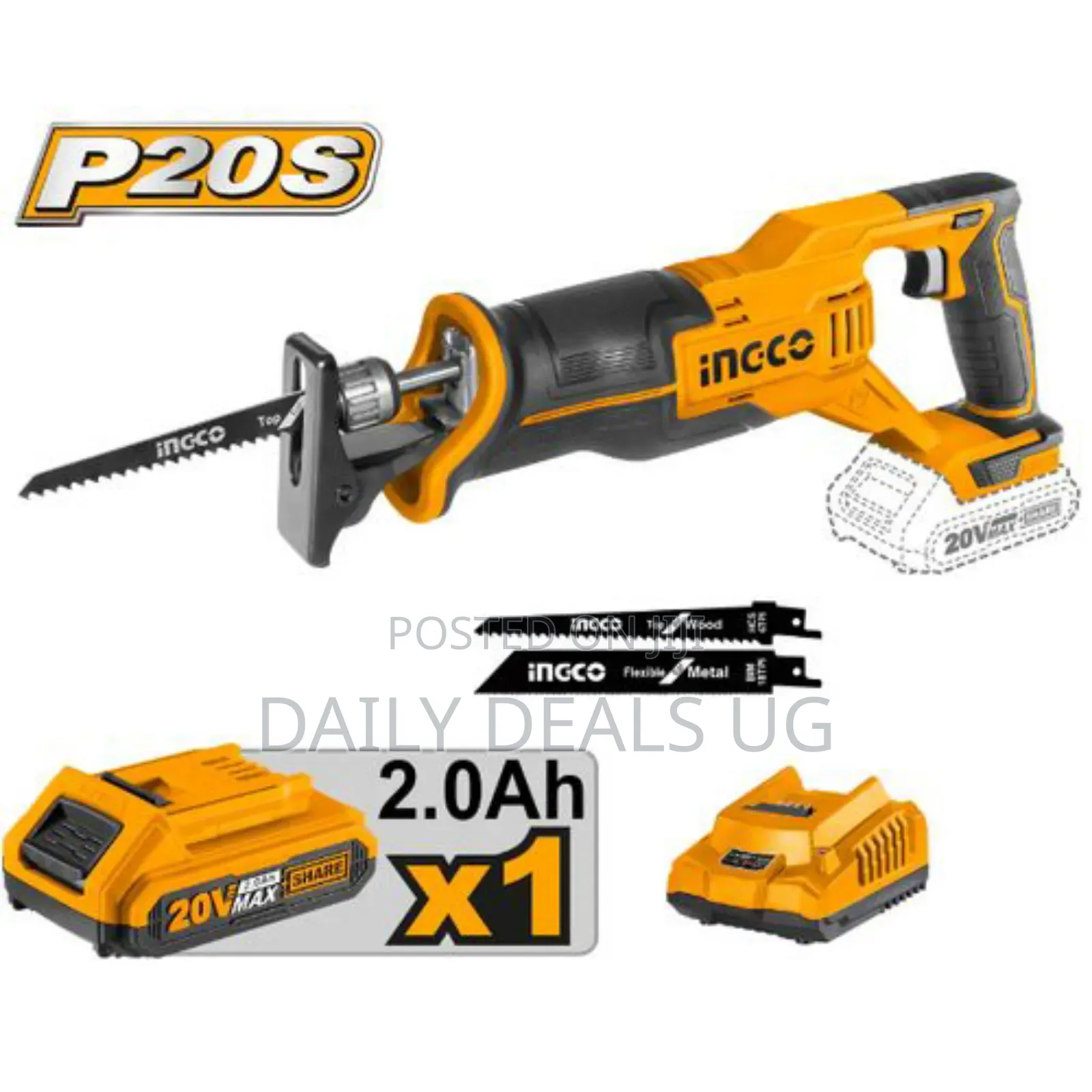 Ingco Crsl1152 Lithium-Ion Reciprocating Saw-Orange