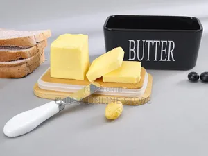 Black Ceramic Butter Dish With a Wooden Lid
