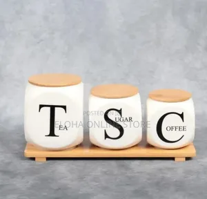 Modern Ceramic Jar Set With a Bamboo Stand