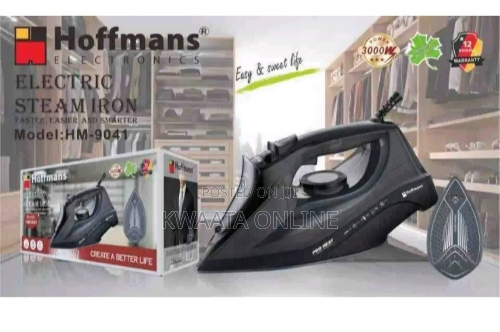 3000w Hoffmans Electric Steam Flat Iron With Ceramic Soleplate Hm-9041