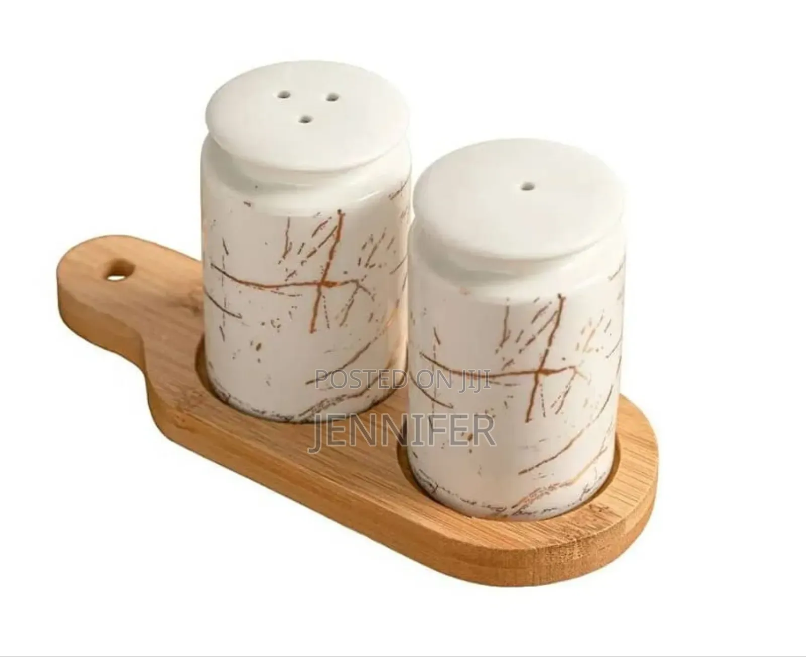 Salt and Pepper Shakers With Bamboo Wood Tray
