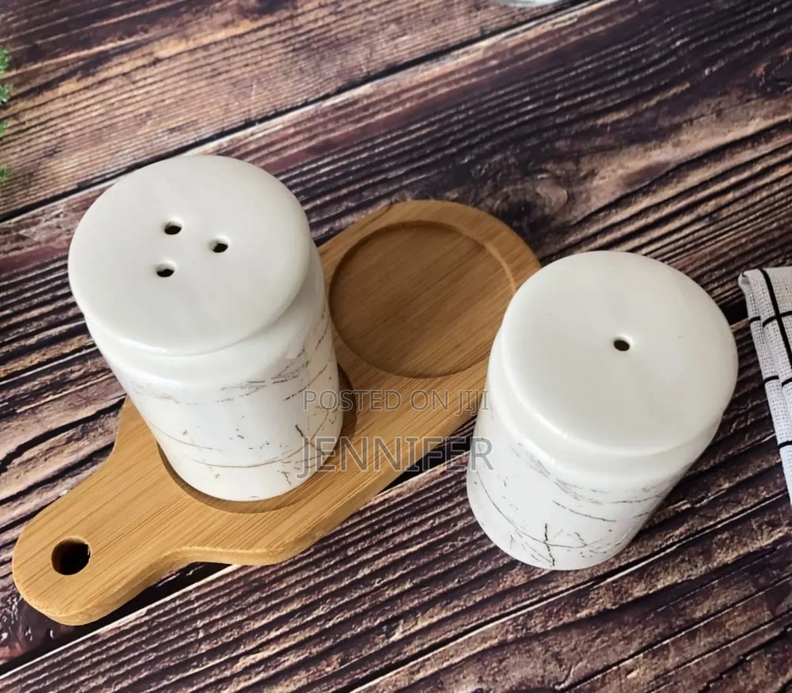 Salt and Pepper Shakers With Bamboo Wood Tray