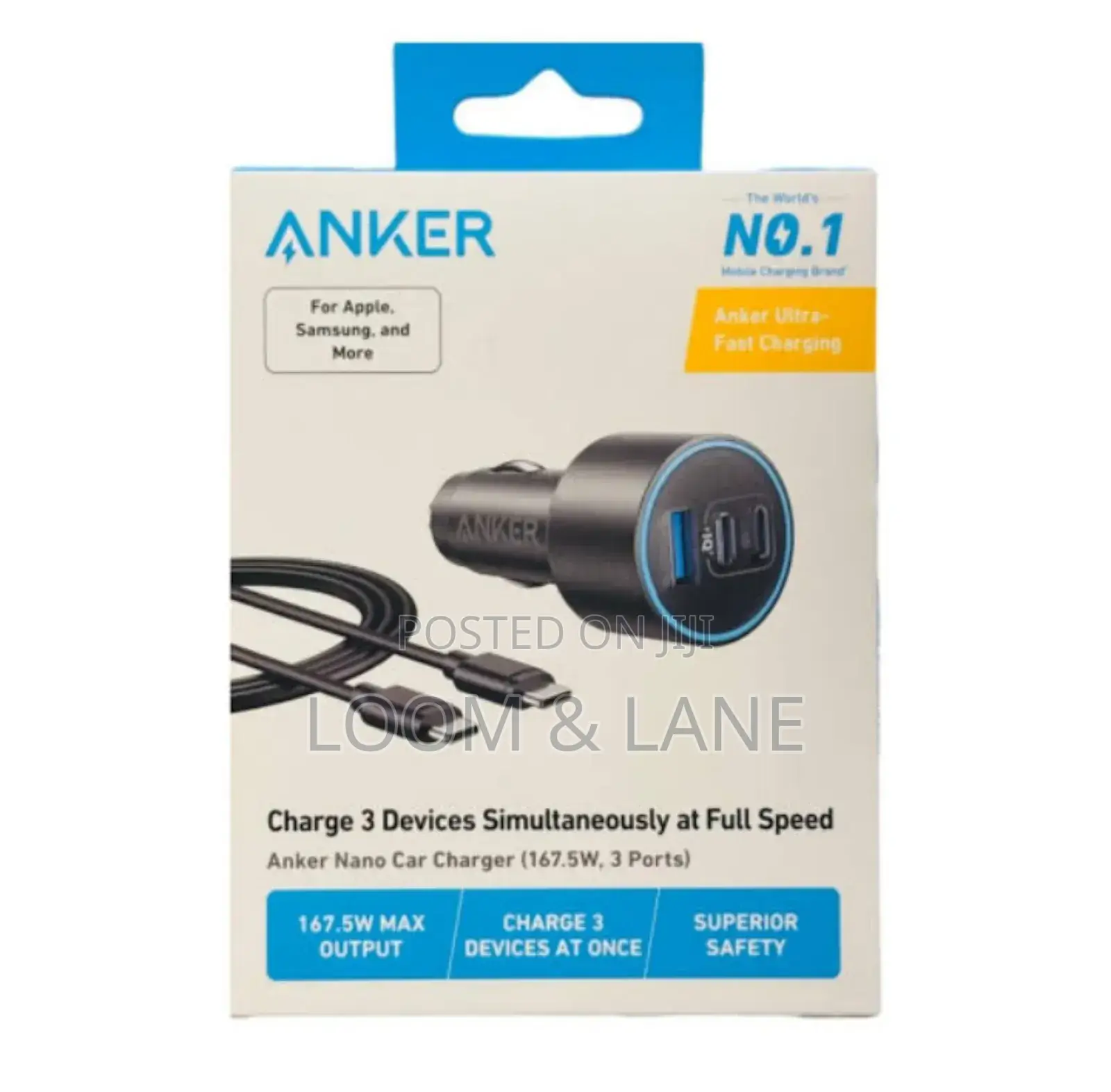 Anker Usb-C 167.5w Fast Car Charger, for Macbook Pro