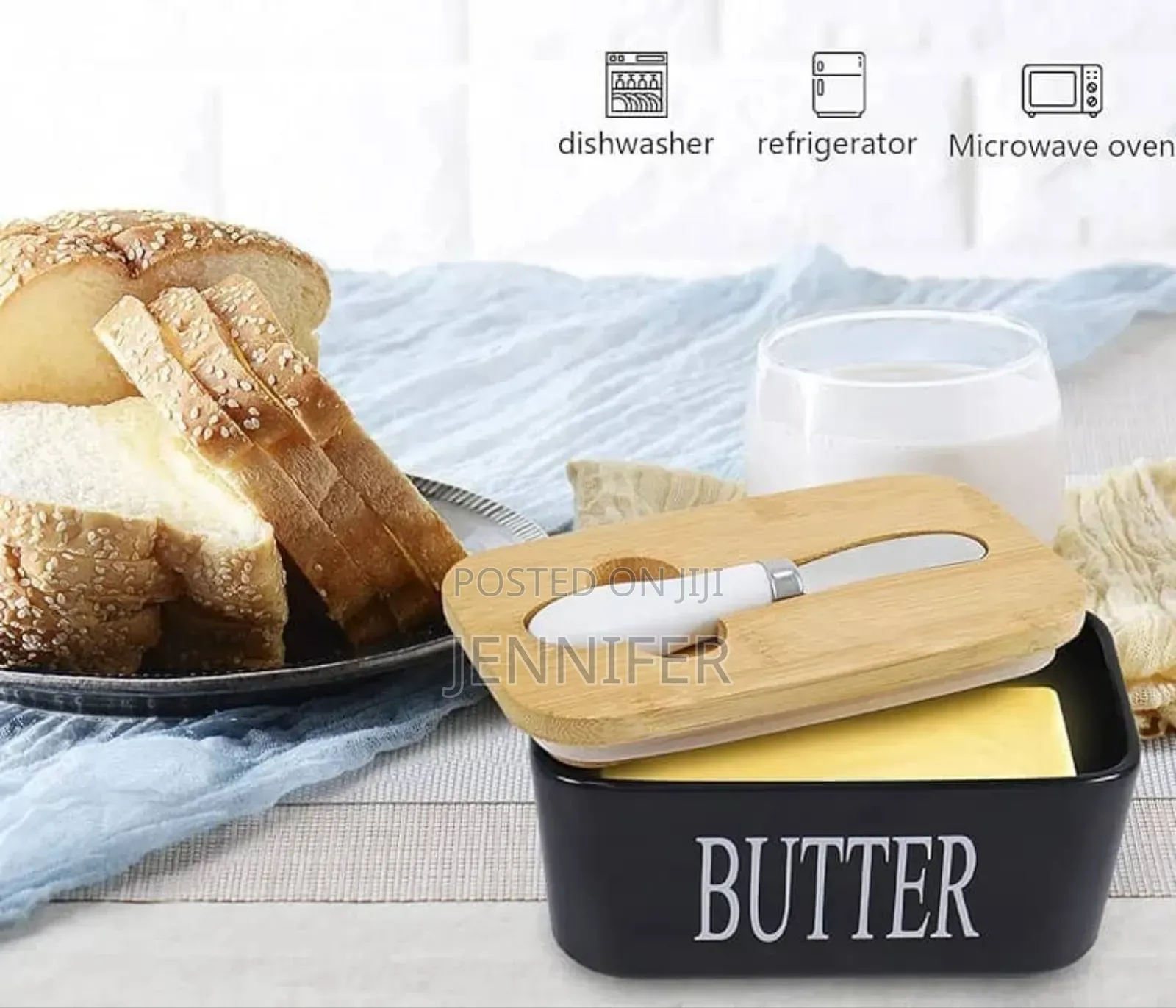 Black Ceramic Butter Dish With a Wooden Lid