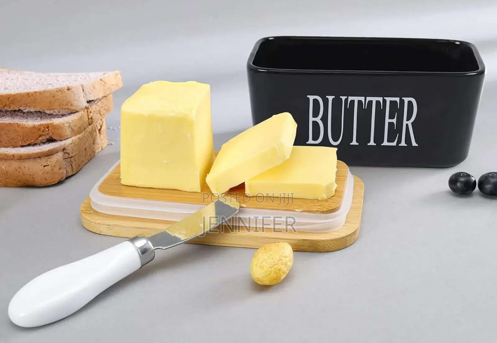 Black Ceramic Butter Dish With a Wooden Lid