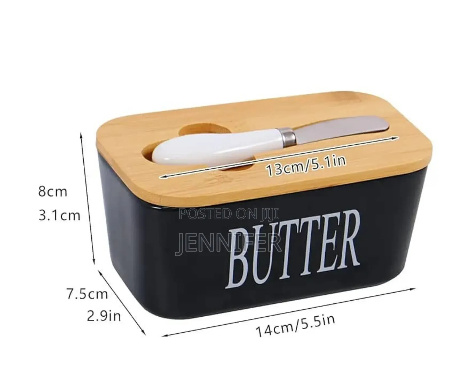Black Ceramic Butter Dish With a Wooden Lid