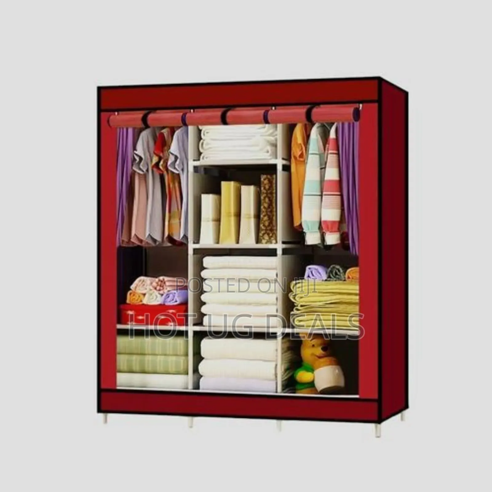 3 Column Metal Cloth Wardrobe(Not Assembled) With Stronger Pipes -pink