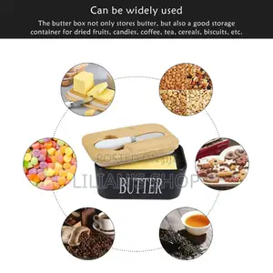 Black Ceramic Butter Dish With a Wooden Lid