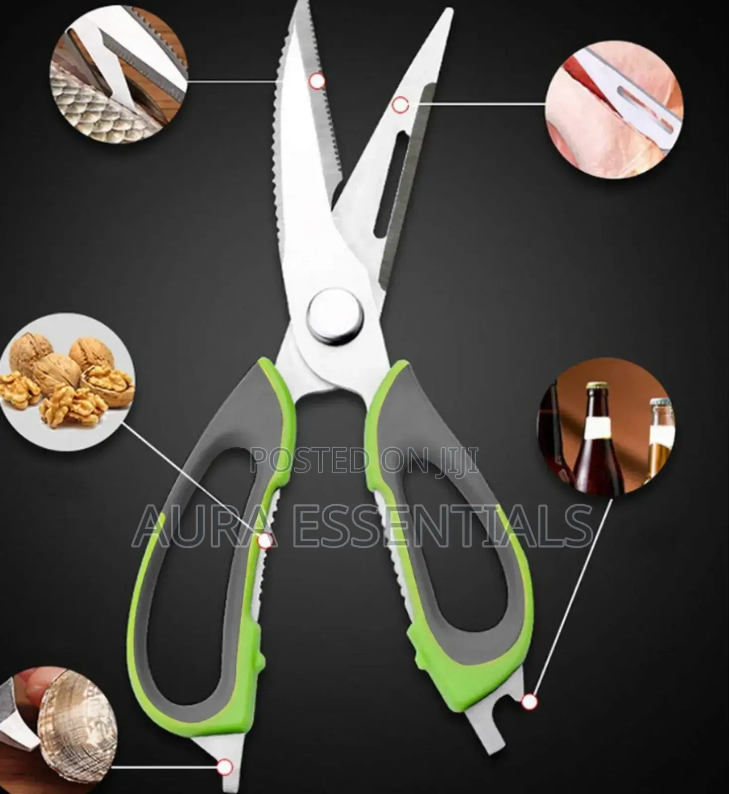 Heavy-Duty Multifunction Stainless Steel Kitchen Scissors Green