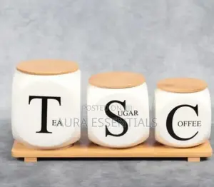 Modern Ceramic Jar Set With a Bamboo