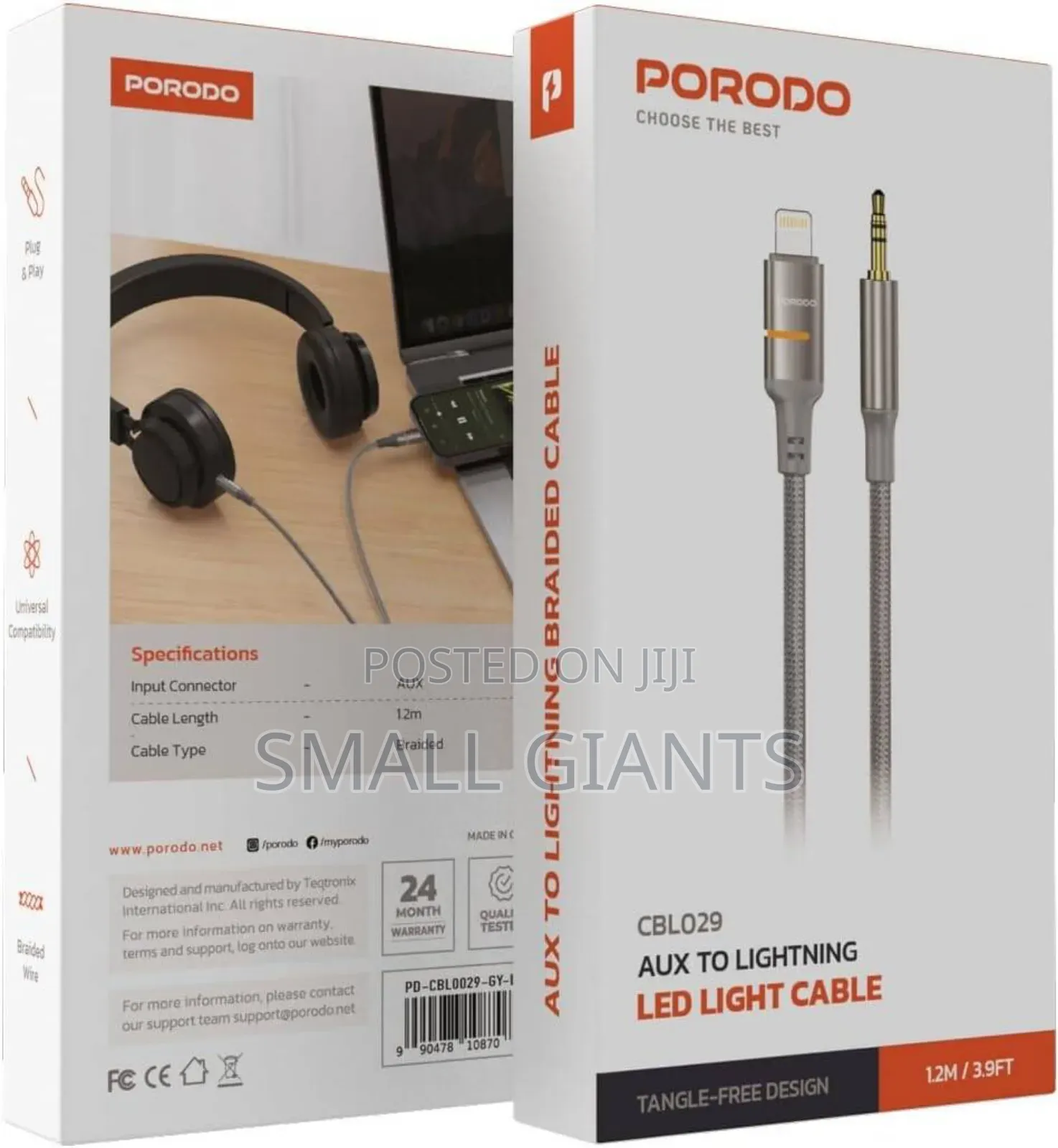 Porodo Aux to Lightning Head Led Light Cable