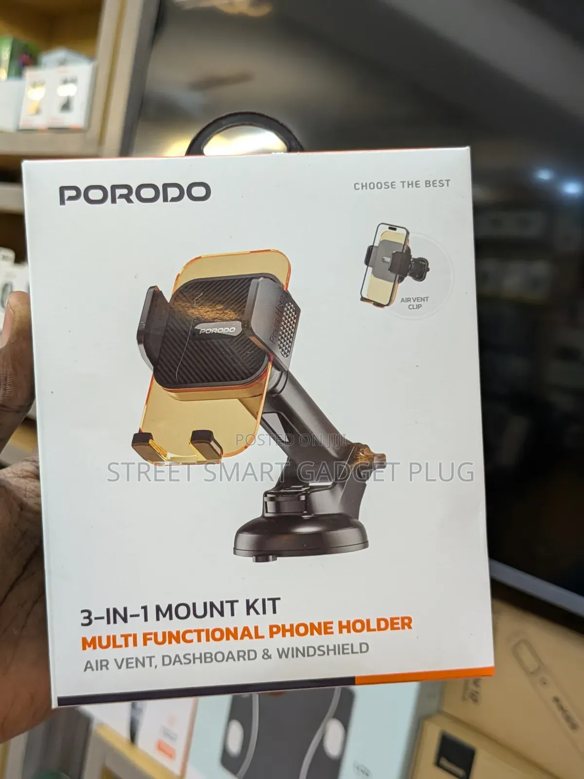 Porodo 3in1 Car Phone Holder(Dash/Air Vent Mirror)
