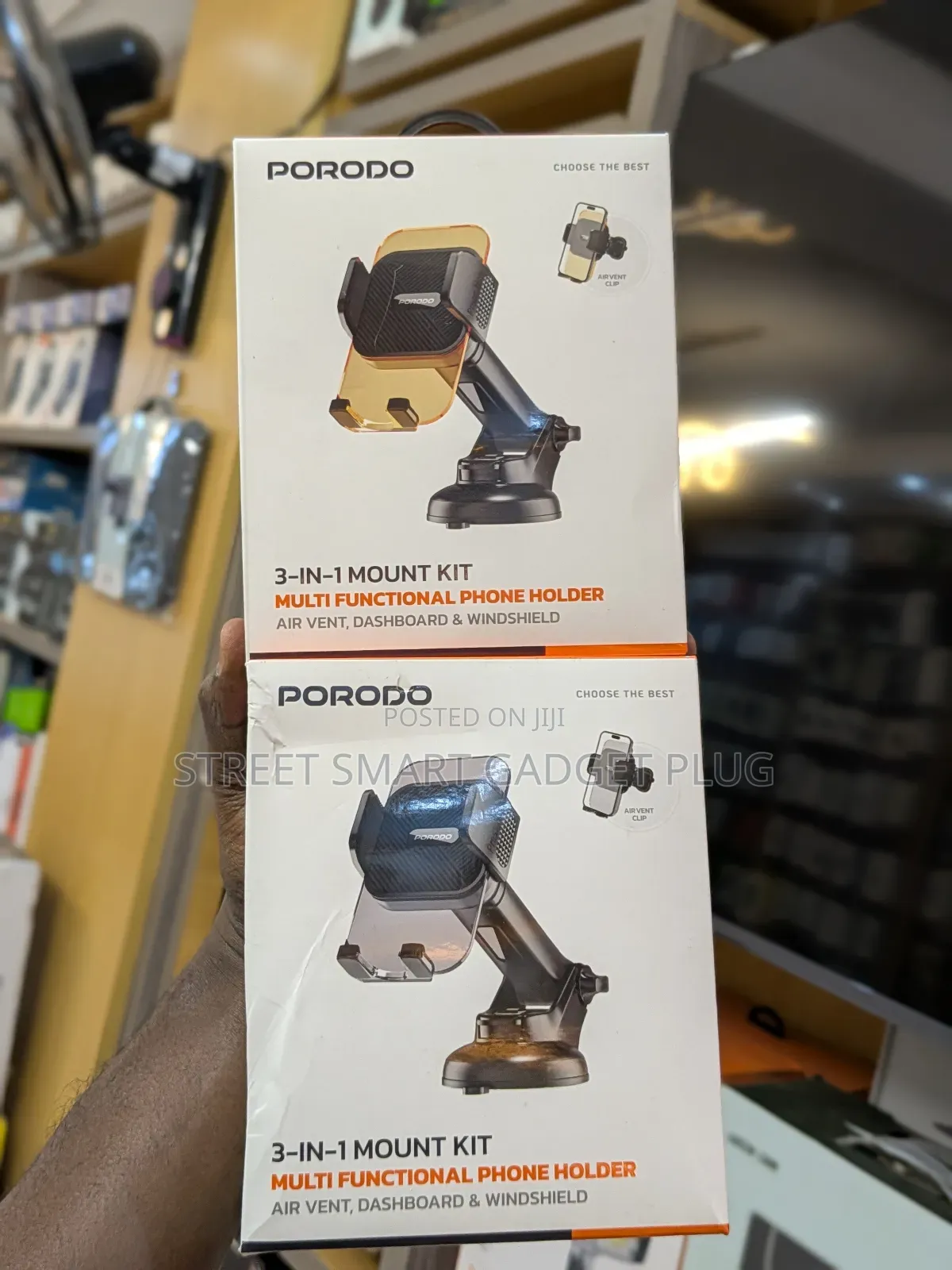 Porodo 3in1 Car Phone Holder(Dash/Air Vent Mirror)